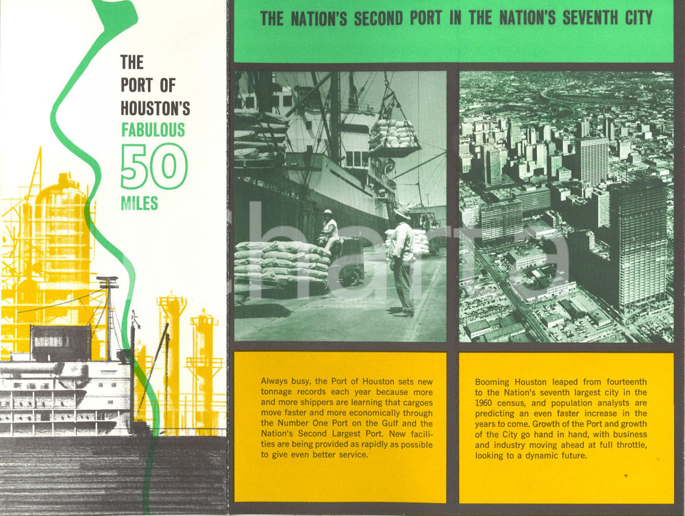 Materiale pubblicitario d’epoca 1965 ca HOUSTON USA The PORT S fabulous 50 miles Opuscolo ILLUSTRATO 1