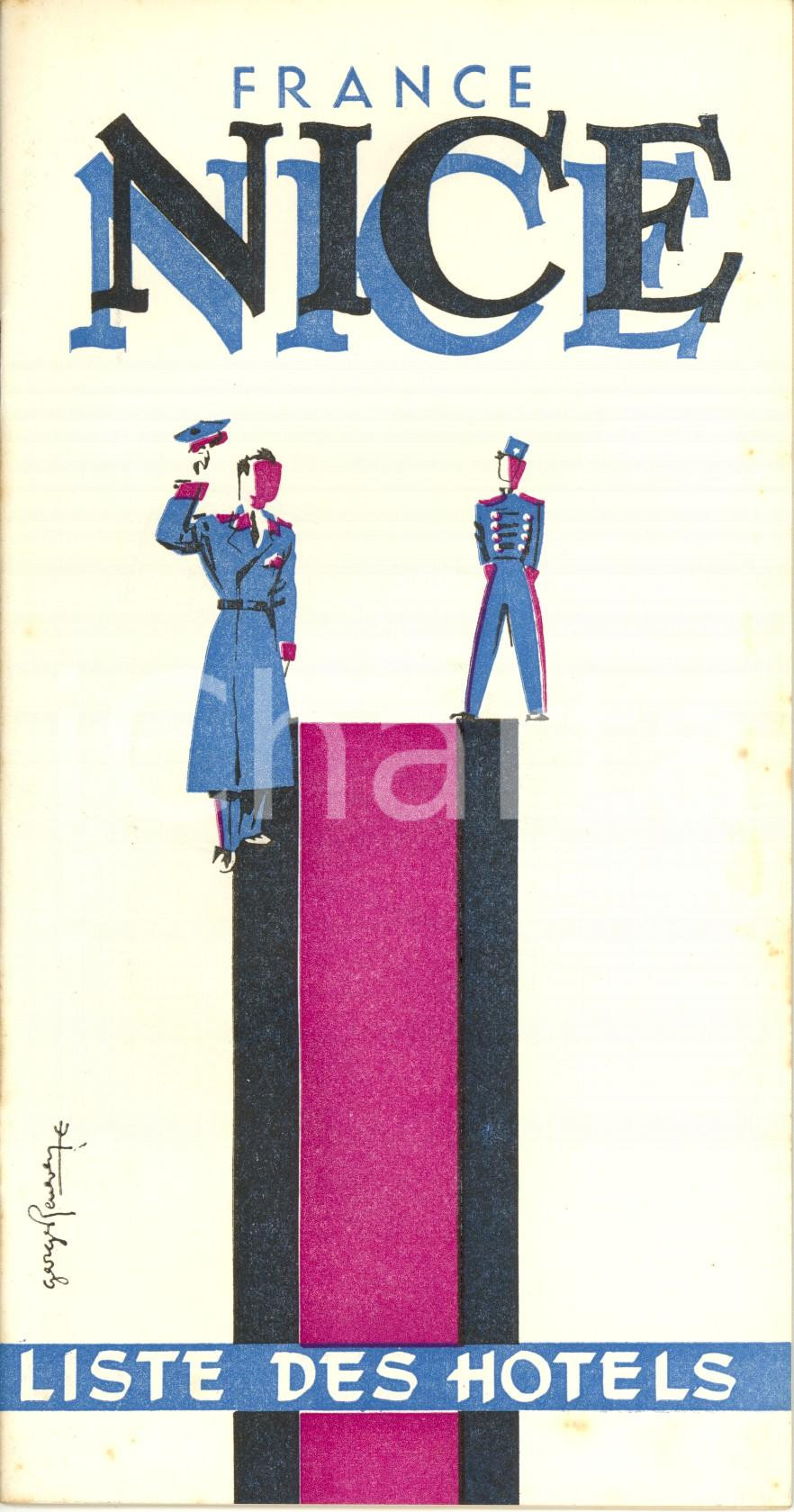 Materiale pubblicitario d’epoca 1956 NIZZA FRANCE Liste des hotels Opuscolo turistico Ill. Georges RENEVEY 1