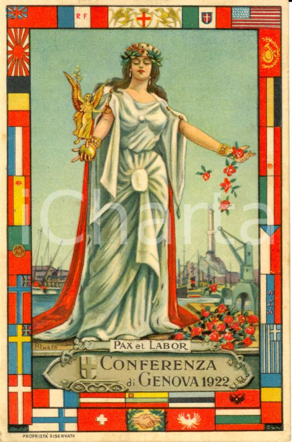 Cartolina originale da collezione 1922 GENOVA Conferenza economica tra Grandi Potenze Cartolina ILLUSTRATA FP VG 1