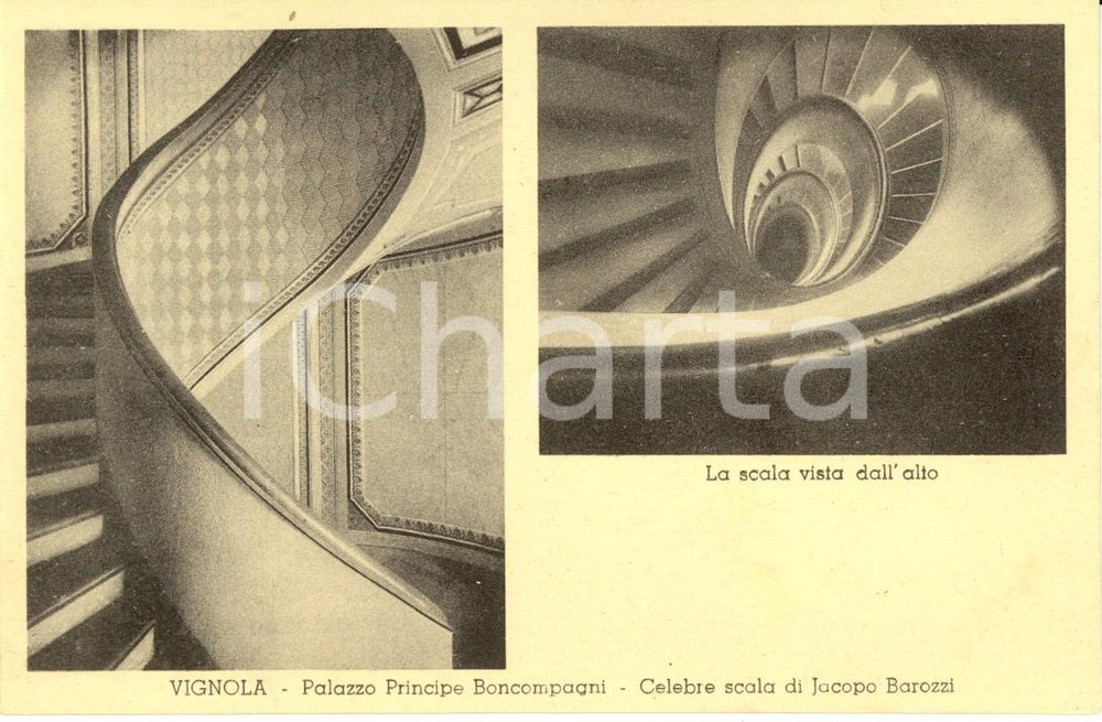 Cartolina originale da collezione 1938 VIGNOLA MO La scala di Jacopo BAROZZI nel Palazzo BONCOMPAGNI FP NV 1