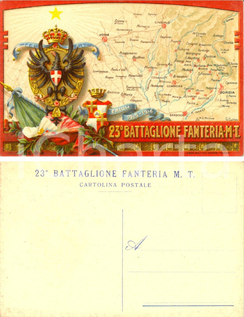 Cartolina originale da collezione 1920 ca WW1 23Â° Battaglione fanteria Milizia territoriale FRIULI 191516 FP NV 1