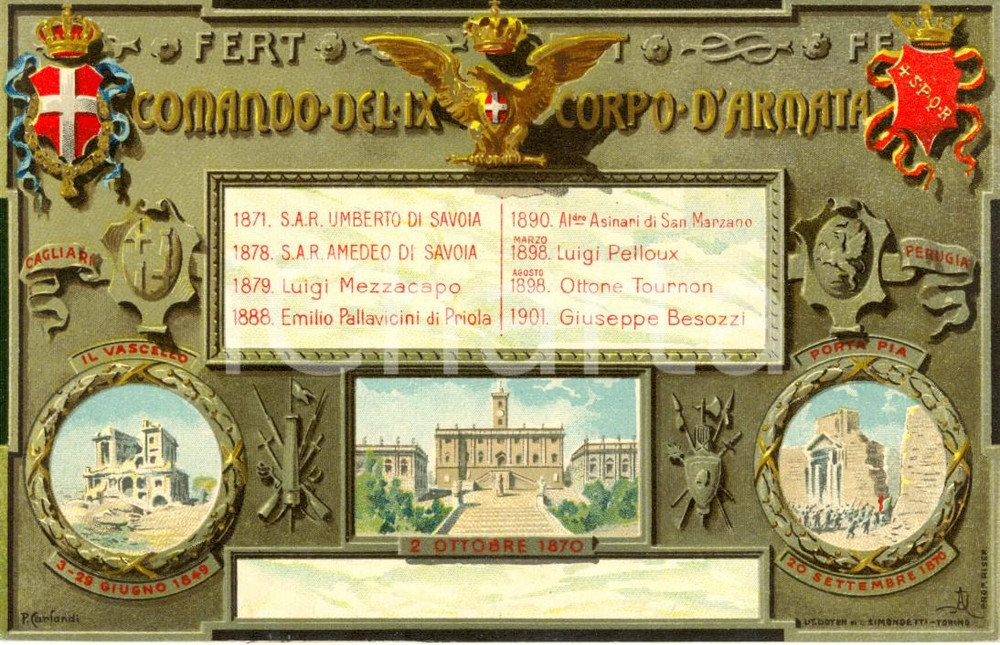 Cartolina originale da collezione 1905 ca IX Corpo d ARMATA Elenco dei comandanti Cartolina ILLUSTRATA FP NV 1