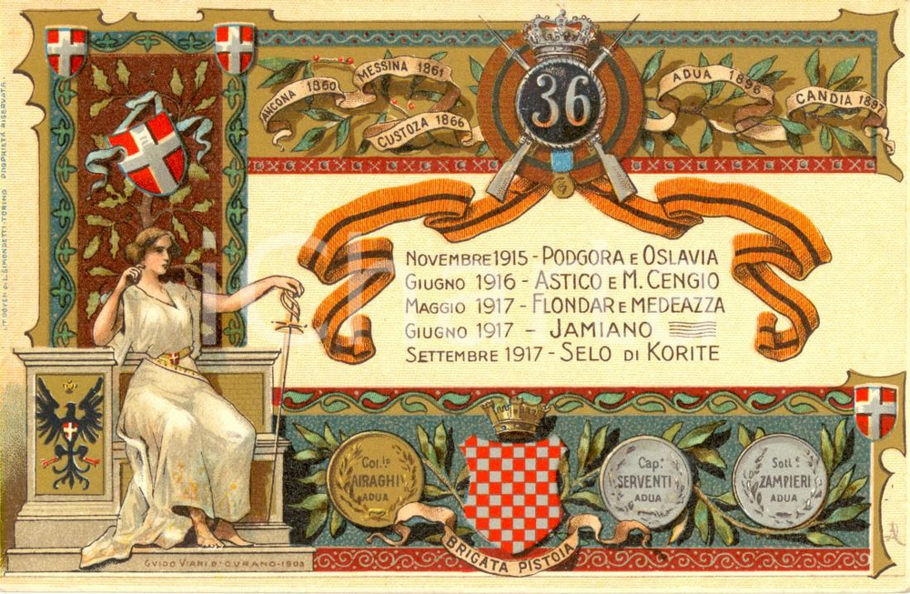 Cartolina originale da collezione 1918 Brigata PISTOIA 36Â° Reggimento Fanteria Cartolina ILLUSTRATA FP NV 1