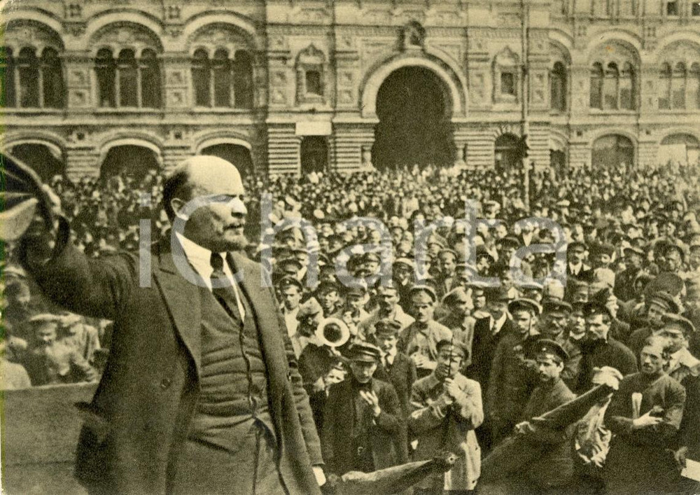 Cartolina originale da collezione 1969 MOSCA Propaganda URSS Vladimir LENIN parla ai Vsevobuch sulla Piazza ROSSA 1