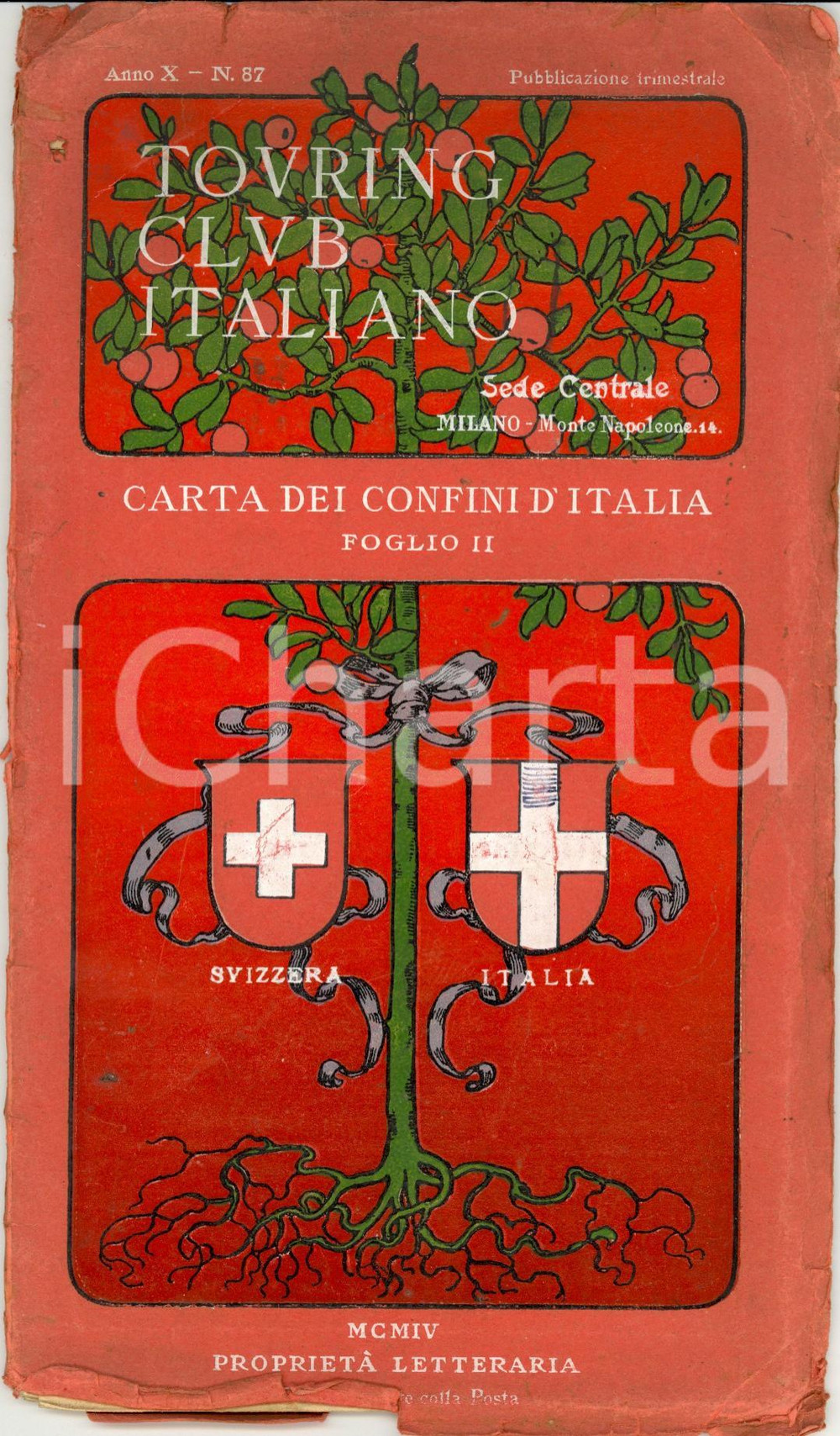 Mappa, planimetria storica 1904 TOURING CLUB Carta dei confini d ITALIA Foglio II Anno X n. 87 DANNEGGIATO 1