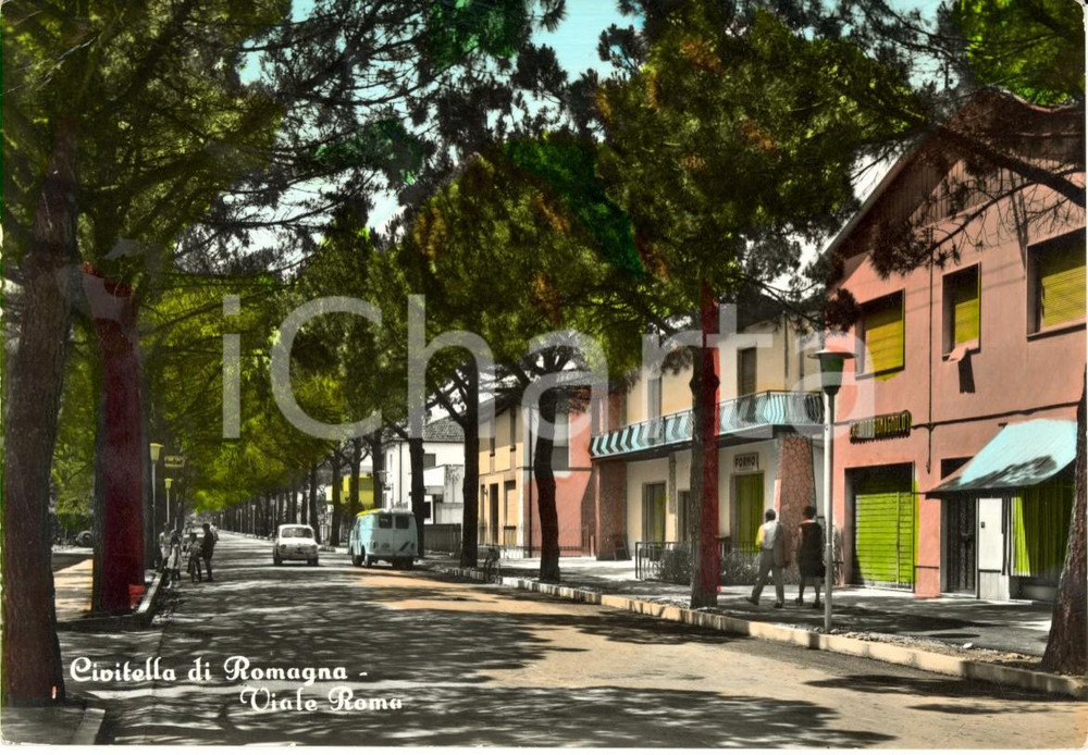 Cartolina originale da collezione 1965 ca CIVITELLA DI ROMAGNA FC FIAT 600 e Credito Romagnolo in viale ROMA FG 1