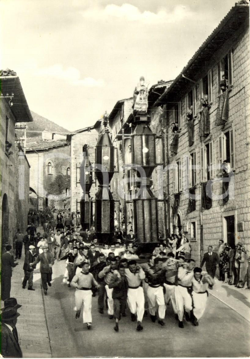 Cartolina originale da collezione 1956 GUBBIO PG Sfilata Festa dei CERI in onore di SANT UBALDO ANIMATA FG VG 1