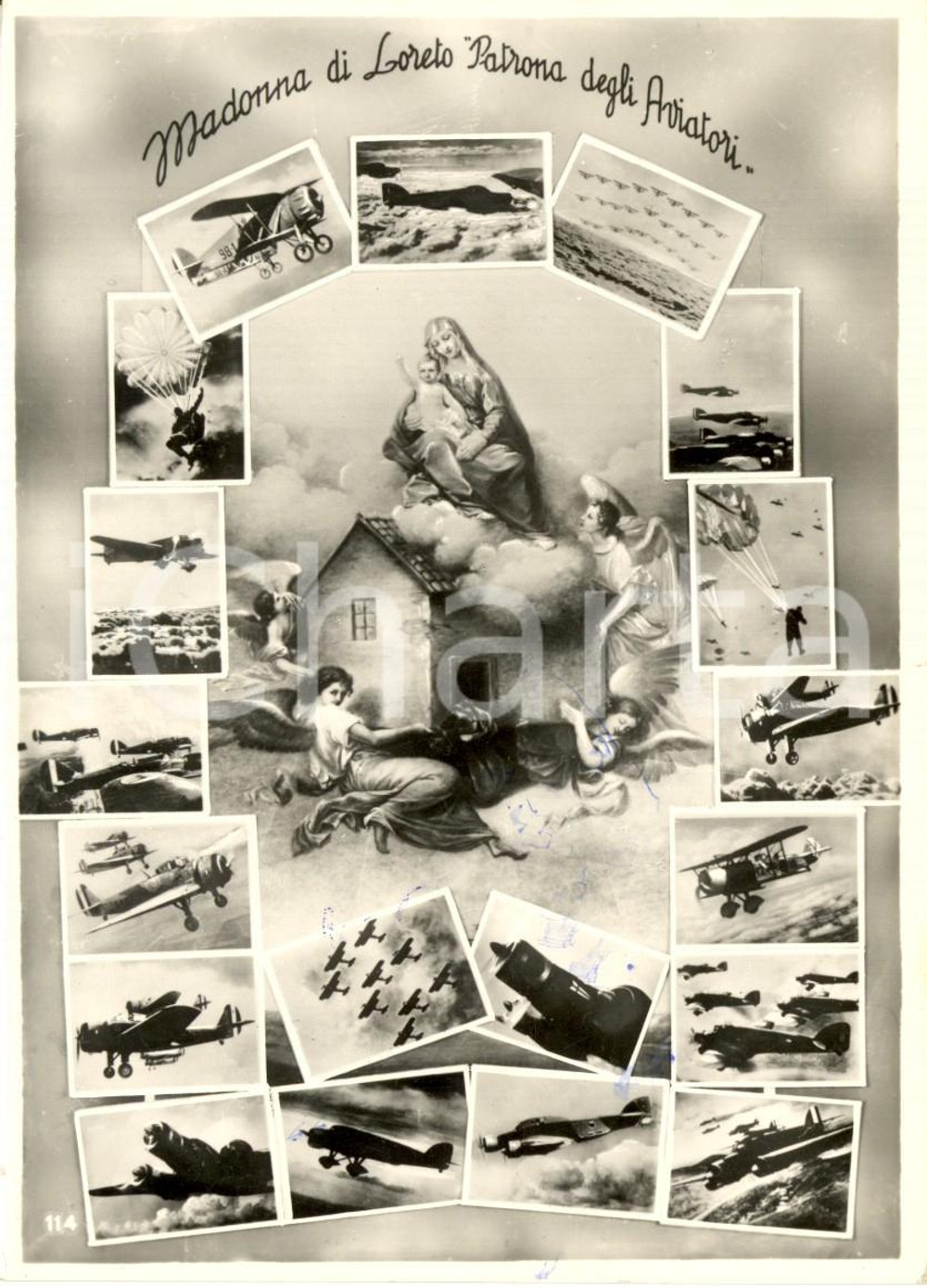 Cartolina originale da collezione 1950 ca Madonna di LORETO patrona degli AVIATORI Cartolina ILLUSTRATA FG VG 1