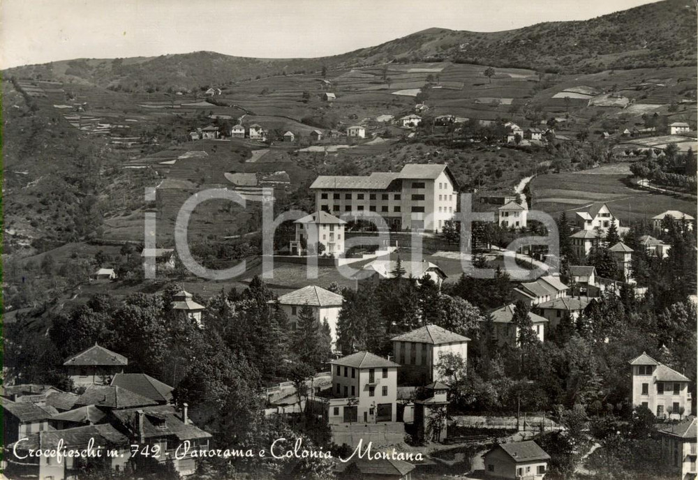 Cartolina originale da collezione 1950 ca CORCEFIESCHI GE Panorama con la colonia montana Cartolina FG VG 1