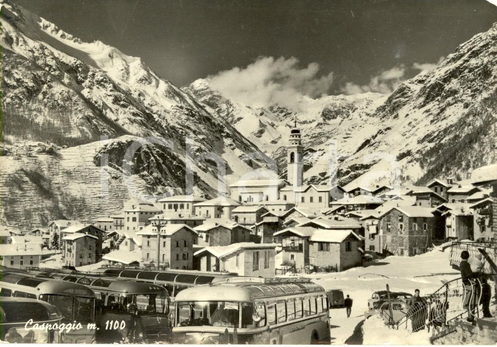 Cartolina originale da collezione 1955 ca CASPOGGIO SO Veduta dell abitato con pullman e auto Cartolina FG VG 1