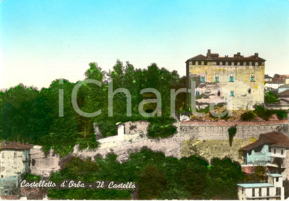 Cartolina originale da collezione 1965 CASTELLETTO D ORBA AL Il castello sovrastante l abitato Cartolina FG VG 1