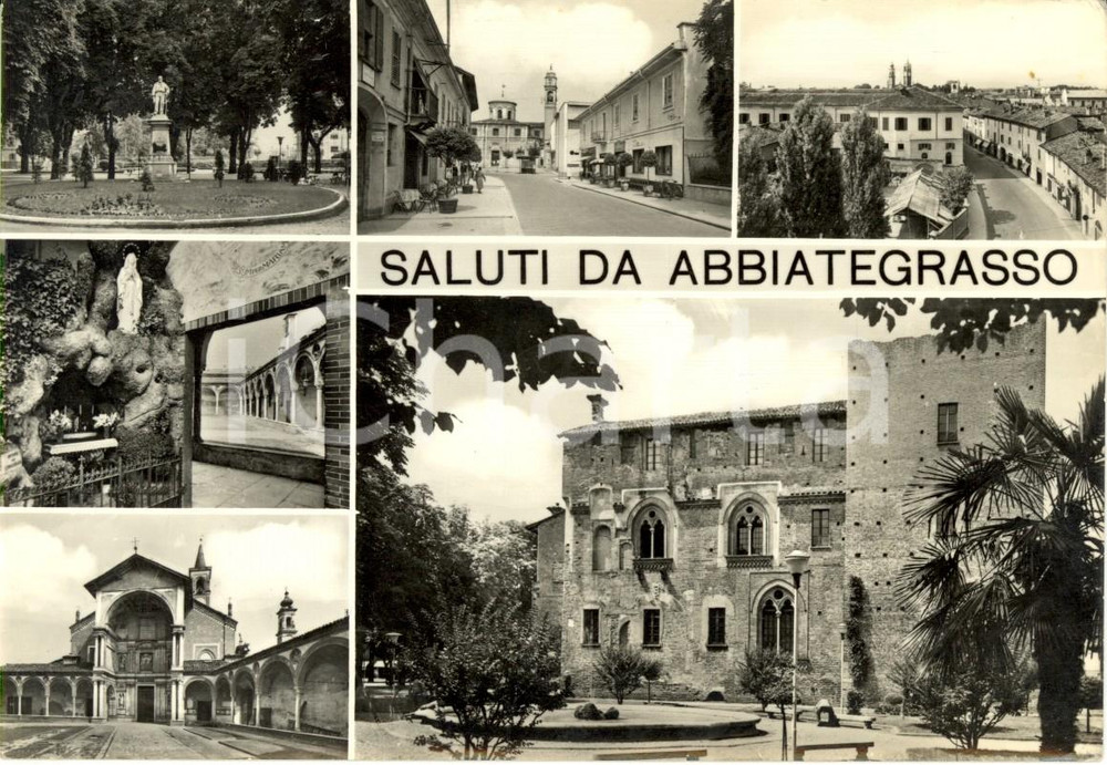 Cartolina originale da collezione 1968 ABBIATEGRASSO MI Vedutine dei monumenti cittadini Cartolina postale FG VG 1