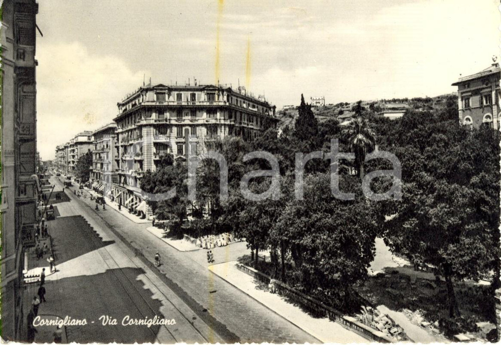 Cartolina originale da collezione 1952 GENOVA Scorcio di via CORNIGLIANO Cartolina postale ANIMATA FG VG 1