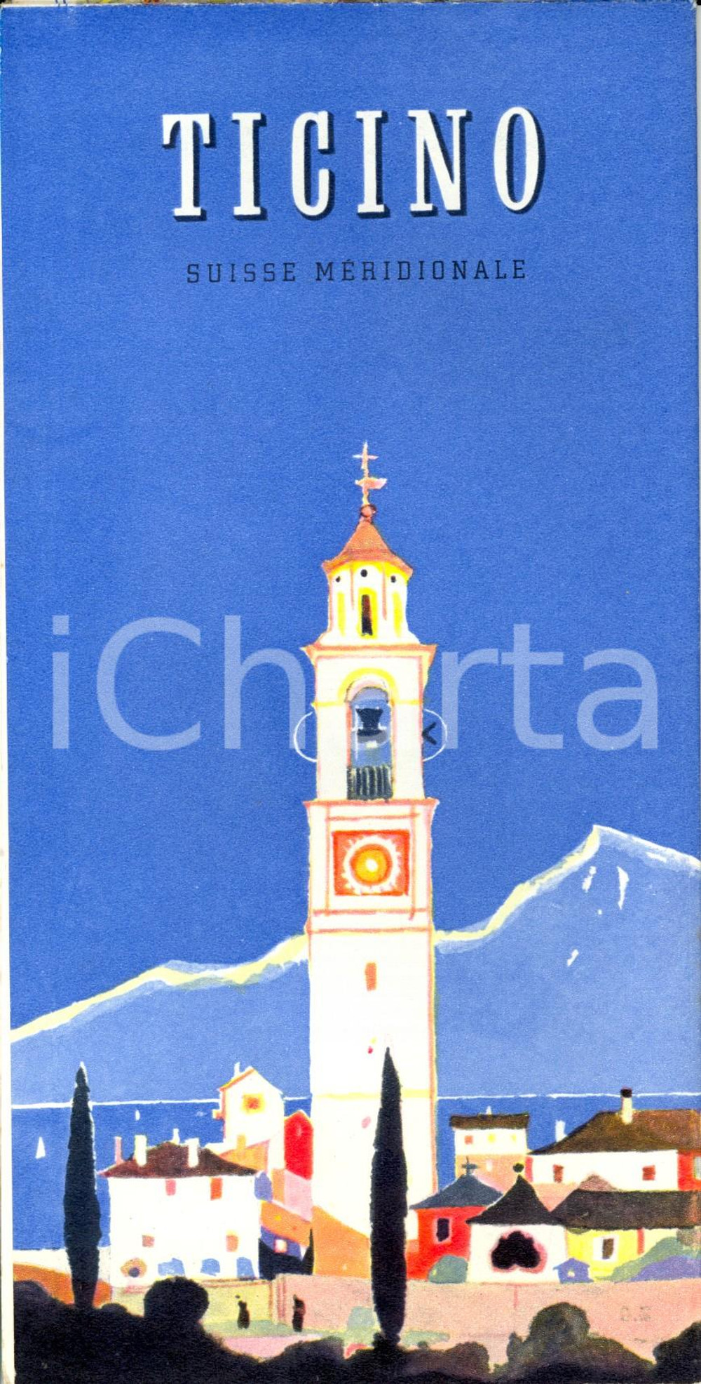 Materiale pubblicitario d’epoca 1953 SVIZZERA TICINO Pays du soleil et de joie! Opuscolo ILLUSTRATO con mappa 1