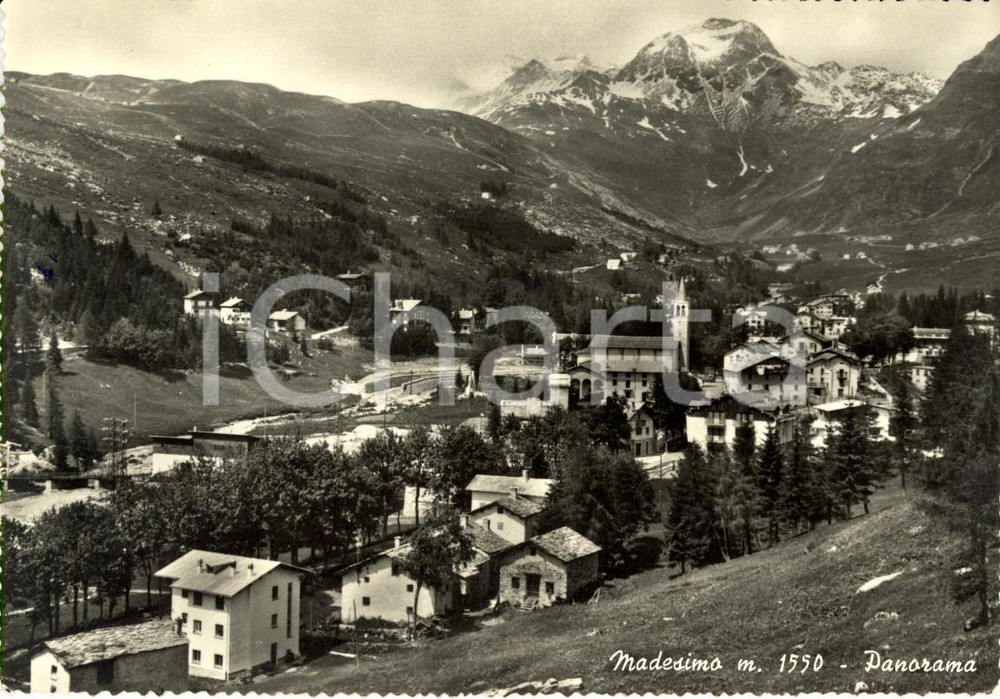 Cartolina originale da collezione 1955 ca MADESIMO SO VALLE SPLUGA Panorama con chiesa Santi PIETRO e PAOLO FG 1