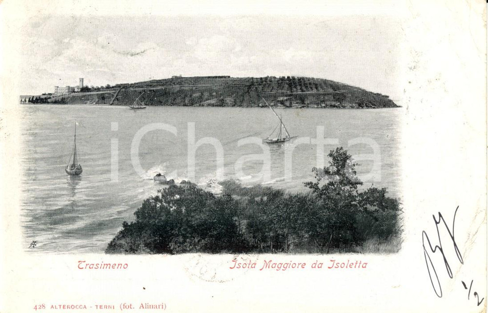 Cartolina originale da collezione 1901 LAGO TRASIMENO PG Isola MAGGIORE vista dall ISOLETTA ANIMATA FP VG 1