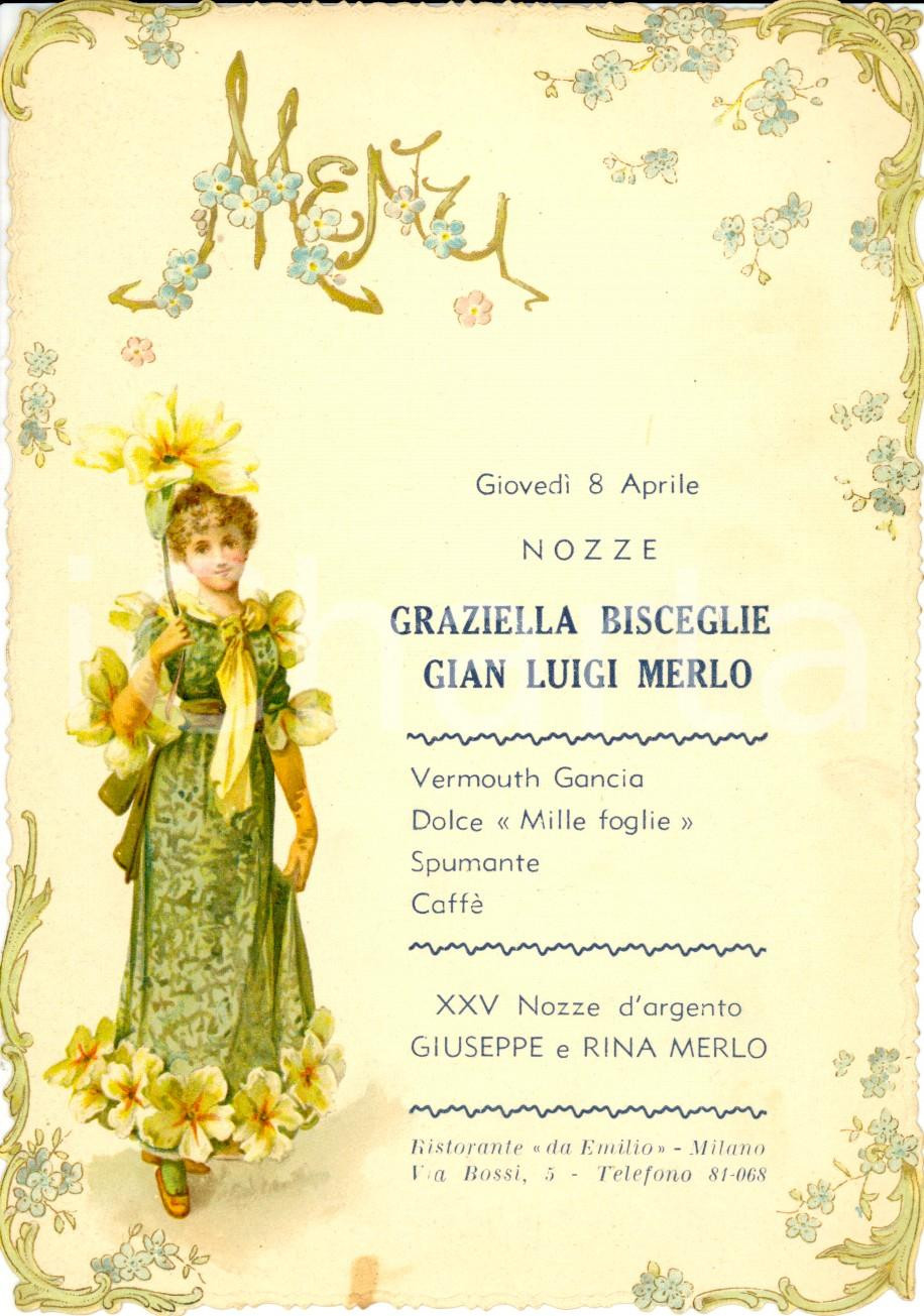 Oggetto da collezione cartaceo 1960 ca MILANO Nozze Luigi MERLO Graziella BISCEGLIE e XXV Giuseppe e Rina MERLO 1