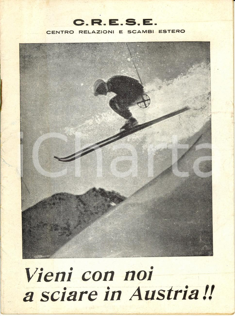 Materiale pubblicitario d’epoca 1949 MILANO C.R.E.S.E. Vieni con noi a sciare in AUSTRIA Opuscolo con mappa 1