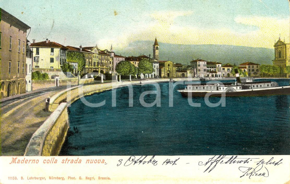 Cartolina originale da collezione 1907 TOSCOLANOMADERNO BS La nuova strada sul lungolago Cartolina ANIMATA FP 1
