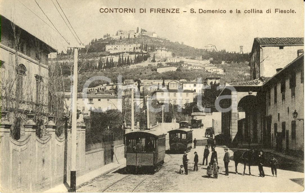 Cartolina originale da collezione 1916 FIESOLE FI Veduta convento SAN DOMENICO e collina cittadina ANIMATA FP VG 1