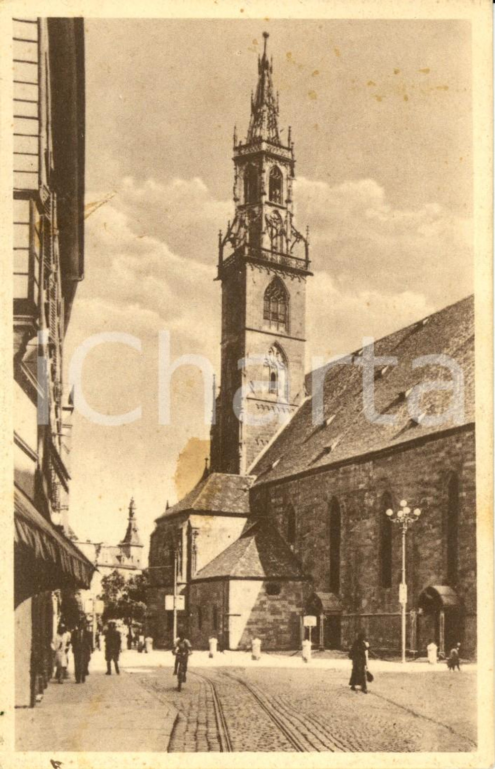 Cartolina originale da collezione 1936 BOLZANO / BOZEN Il campanile del DUOMO Cartolina postale ANIMATA FP VG 1