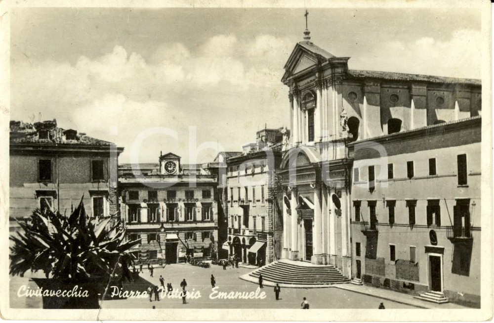 Cartolina originale da collezione 1942 CIVITAVECCHIA RM Piazza VITTORIO EMANUELE e Cattedrale SAN FRANCESCO FP 1