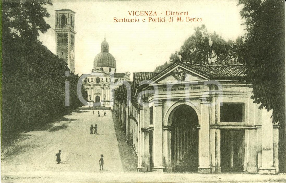 Cartolina originale da collezione 1920 ca VICENZA Monte BERICO Santuario della MADONNA e portici ANIMATA FP NV 1