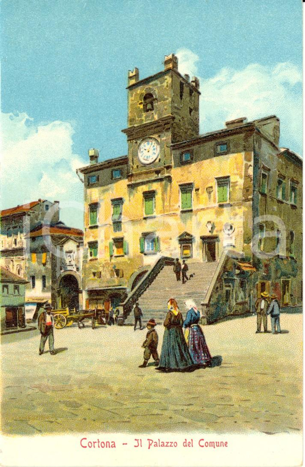Cartolina originale da collezione 1917 CORTONA AR Il Palazzo del COMUNE Cartolina POSTALE ILLUSTRATA FP NV 1