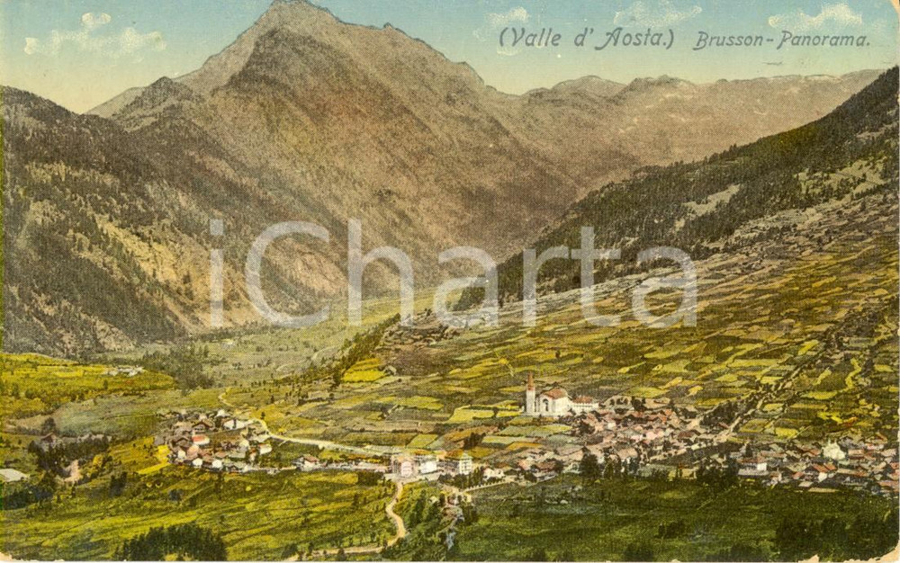 Cartolina originale da collezione 1920 ca BRUSSON AO Veduta panoramica dell abitato Cartolina postale FP NV 1