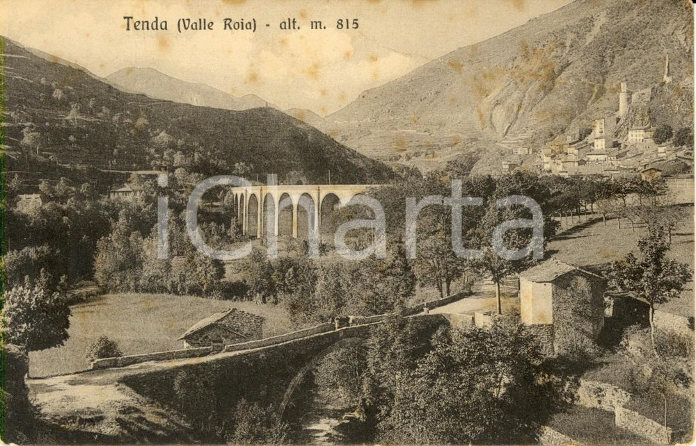 Cartolina originale da collezione 1920 ca TENDA F VALLE ROIA Veduta panoramica dell abitatp DANNEGGIATA FP NV 1