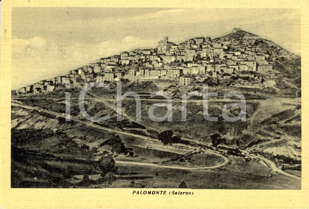 Cartolina originale da collezione 1958 PALOMONTE SA Veduta panoramica dell abitato Cartolina ILLUSTRATA FG VG 1