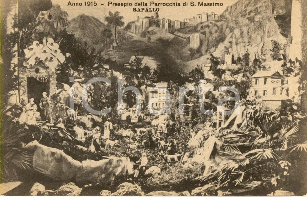 Cartolina originale da collezione 1915 RAPALLO GE Il presepio della parrocchia di SAN MASSIMO Cartolina FP NV 1