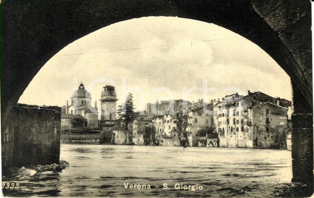 Cartolina originale da collezione 1920 ca VERONA Chiesa di SAN GIORGIO in BRAIDA vista da fiume ADIGE FP NV 1