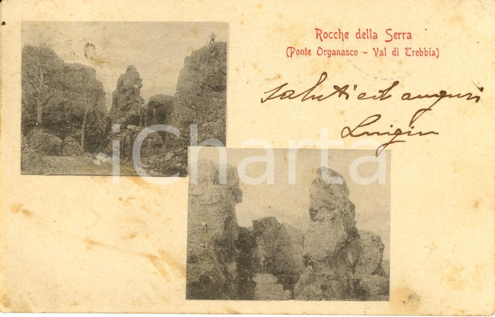Cartolina originale da collezione 1902 CERIGNALE PC Rocche della Serra a PONTE ORGANASCO in VAL TREBBIA FP VG 1