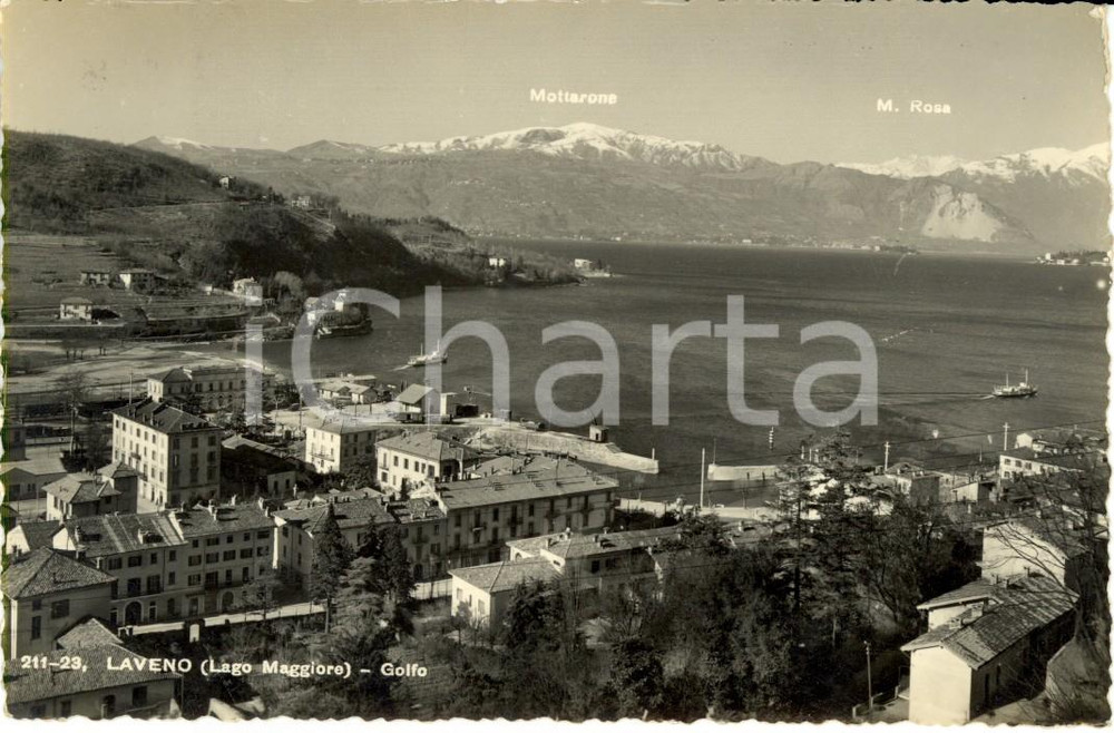 Cartolina originale da collezione 1945 LAVENO VA LAGO MAGGIORE Golfo con vista di MOTTARONE e MONTE ROSA FP VG 1