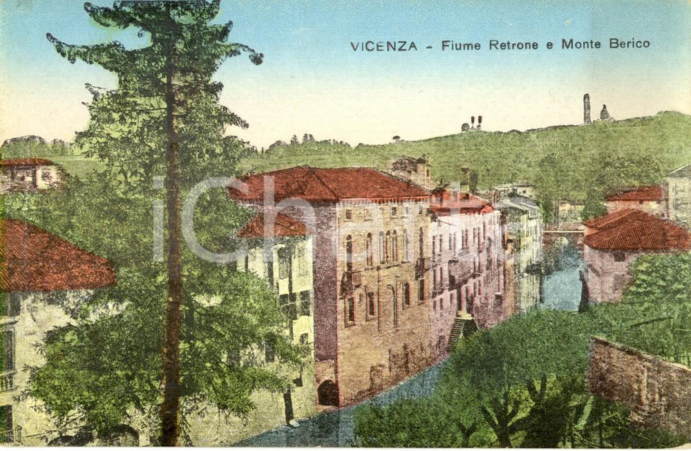 Cartolina originale da collezione 1918 VICENZA Veduta del fiume RETRONE con il Monte BERICO sullo sfondo FP NV 1
