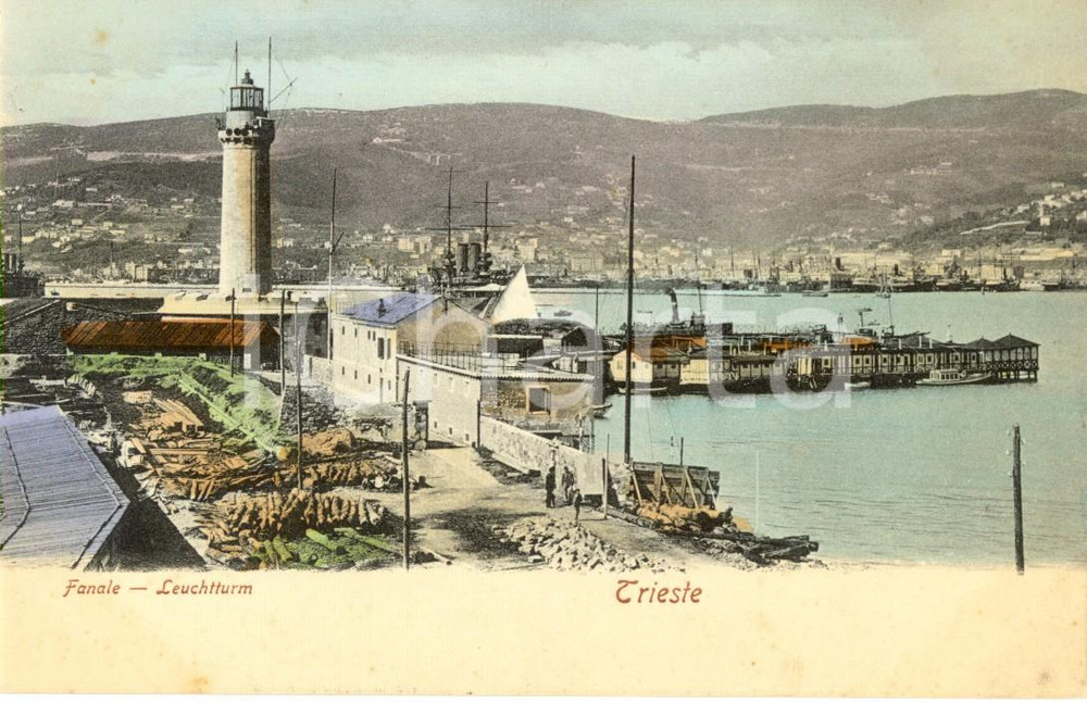 Cartolina originale da collezione 1910 ca TRIESTE Il faro all imbocco del porto vecchio Cartolina postale FP NV 1