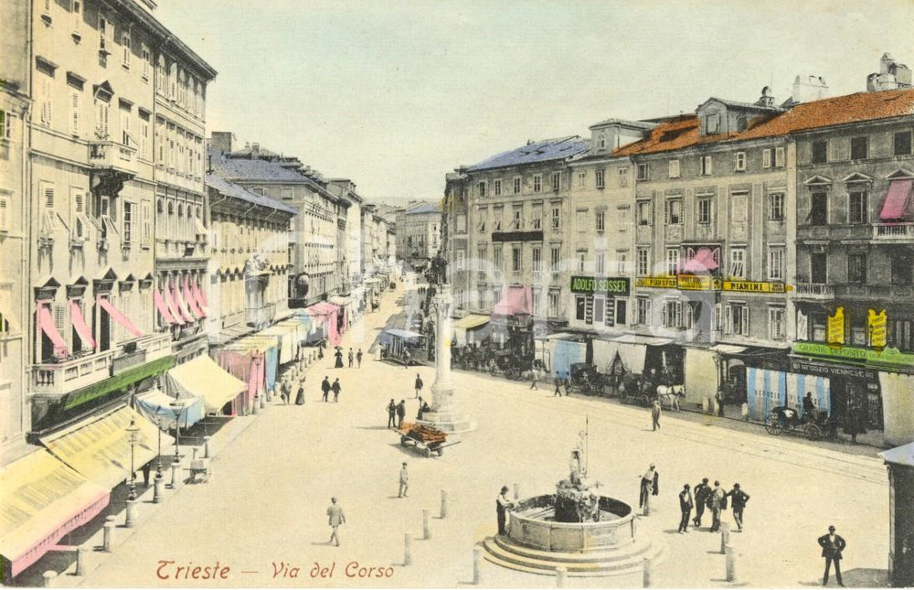 Cartolina originale da collezione 1910 ca TRIESTE Veduta di via del CORSO con passanti e negozi Cartolina FP NV 1