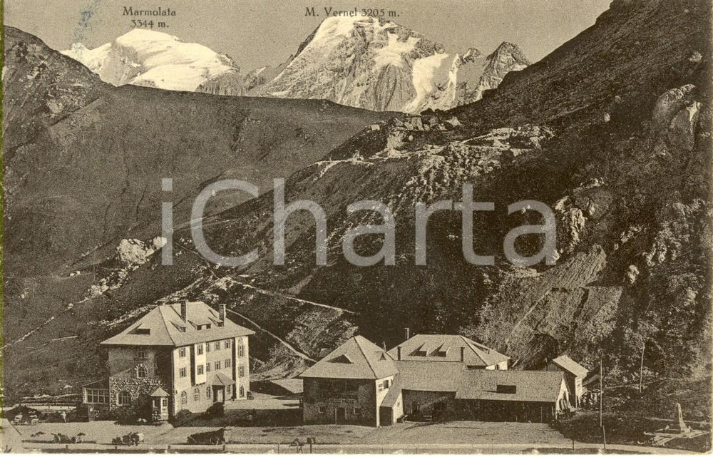 Cartolina originale da collezione 1930 ca PASSO PORDOI TN Albergo SAVOIA con i monti MARMOLADA e VERNEL FP VG 1