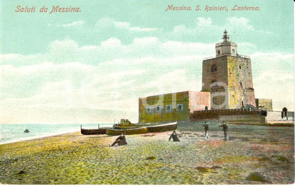 Cartolina originale da collezione 1900 ca MESSINA Veduta del faro sulla Penisola di SAN RAINIERI ANIMATA FP NV 1