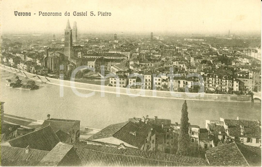 Cartolina originale da collezione 1915 ca VERONA Veduta panoramica della cittÃ  dal Castel SAN PIETRO FP NV 1