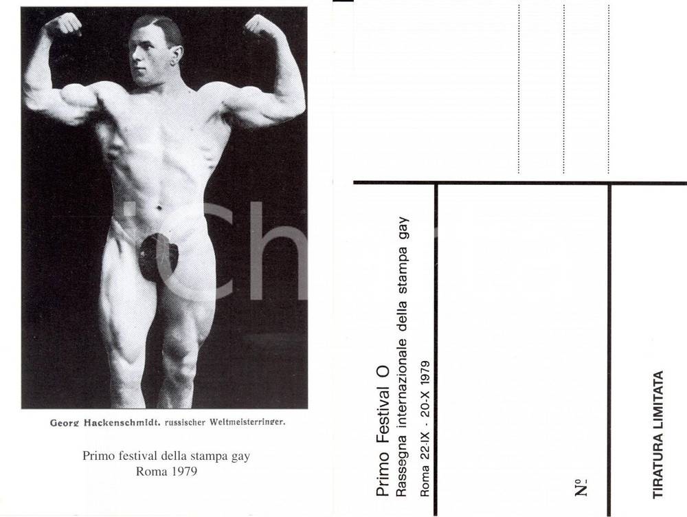 Cartolina originale da collezione 1979 ROMA Festival O STAMPA GAY Georg HACKENSCHMIDT mostra i muscoli 5 1