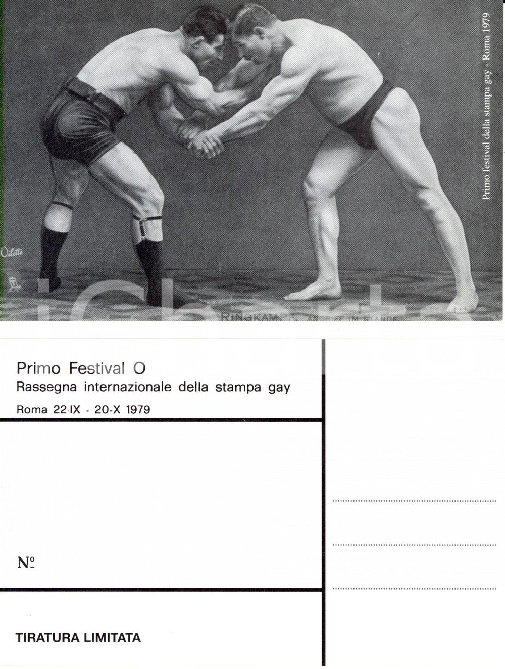 Cartolina originale da collezione 1979 ROMA Primo Festival O STAMPA GAY Lottatori in reggicalze Cartolina 4 1