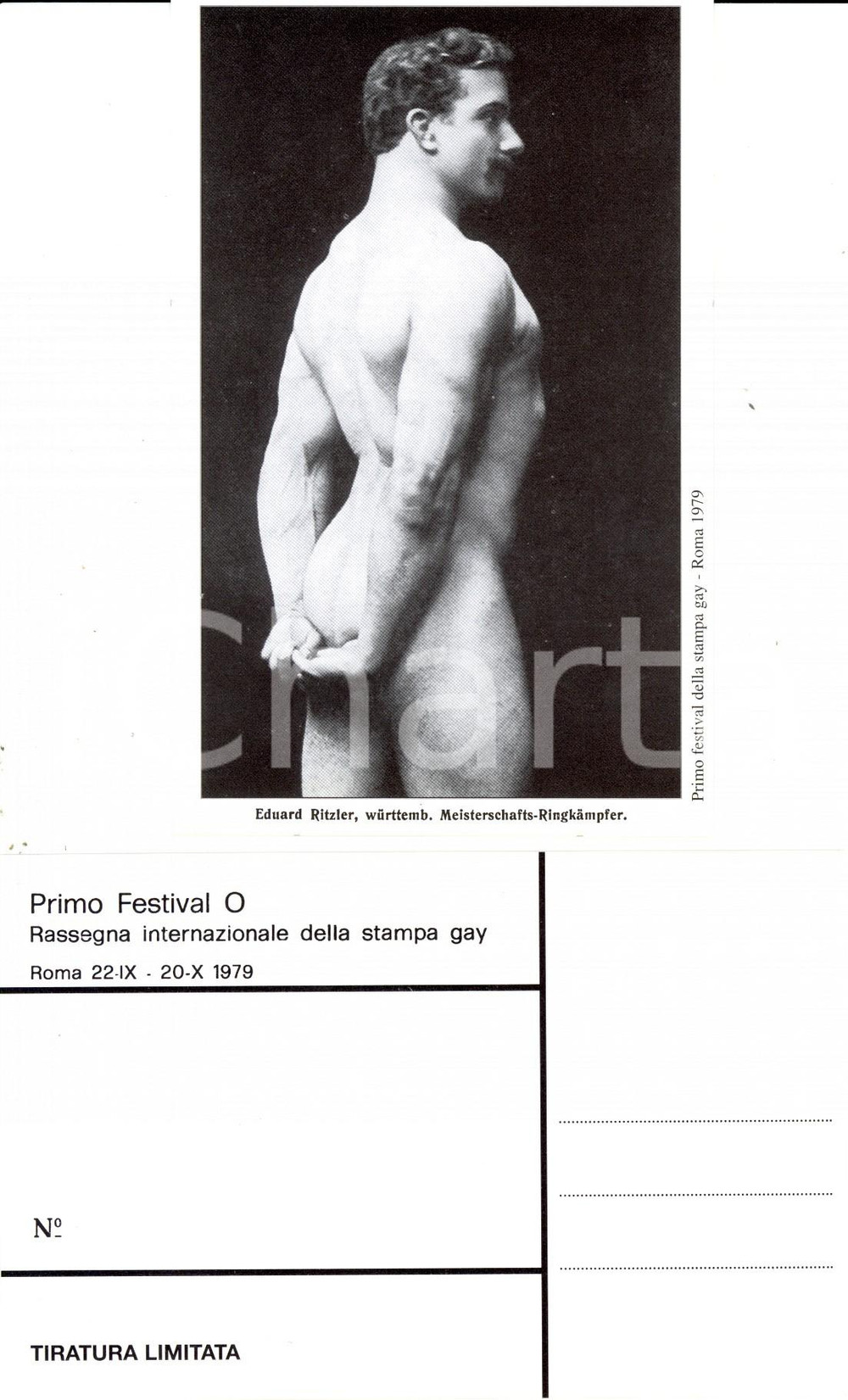 Cartolina originale da collezione 1979 ROMA Festival O STAMPA GAY Eduard RITZLER lottatore tedesco in posa 1 1