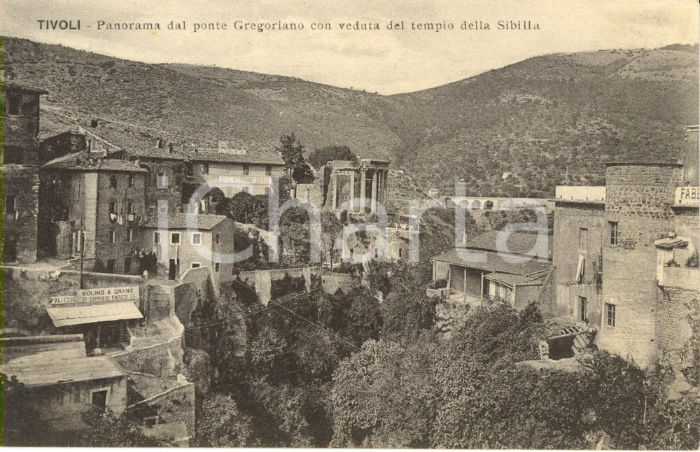 Cartolina originale da collezione 1915 ca TIVOLI RM Veduta da Ponte GREGORIANO Tempio SIBILLA Hotel SYBILLE FP 1