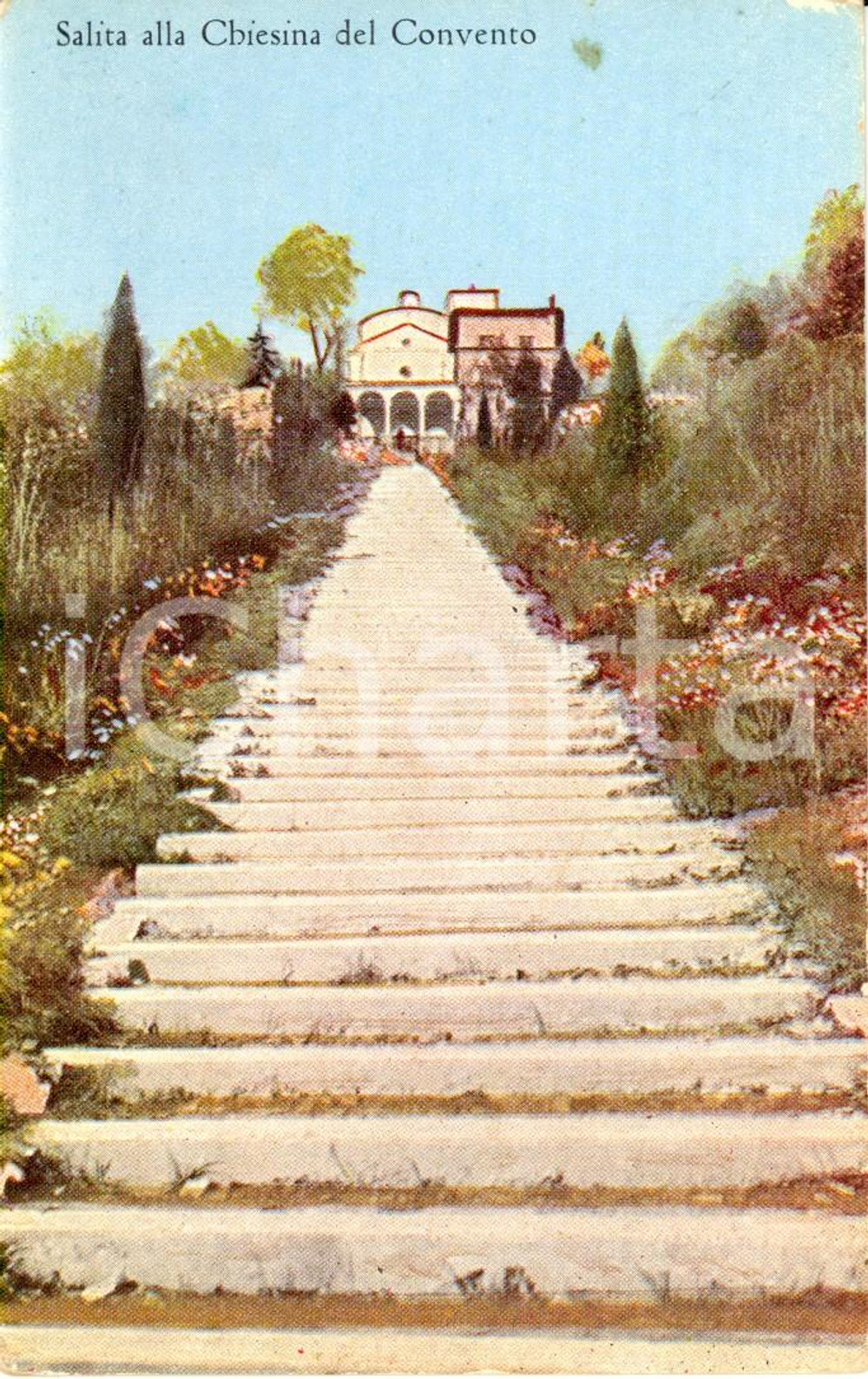 Cartolina originale da collezione 1930 ca RODENGOSAIANO BS La salita alla chiesetta del convento francescano FP 1