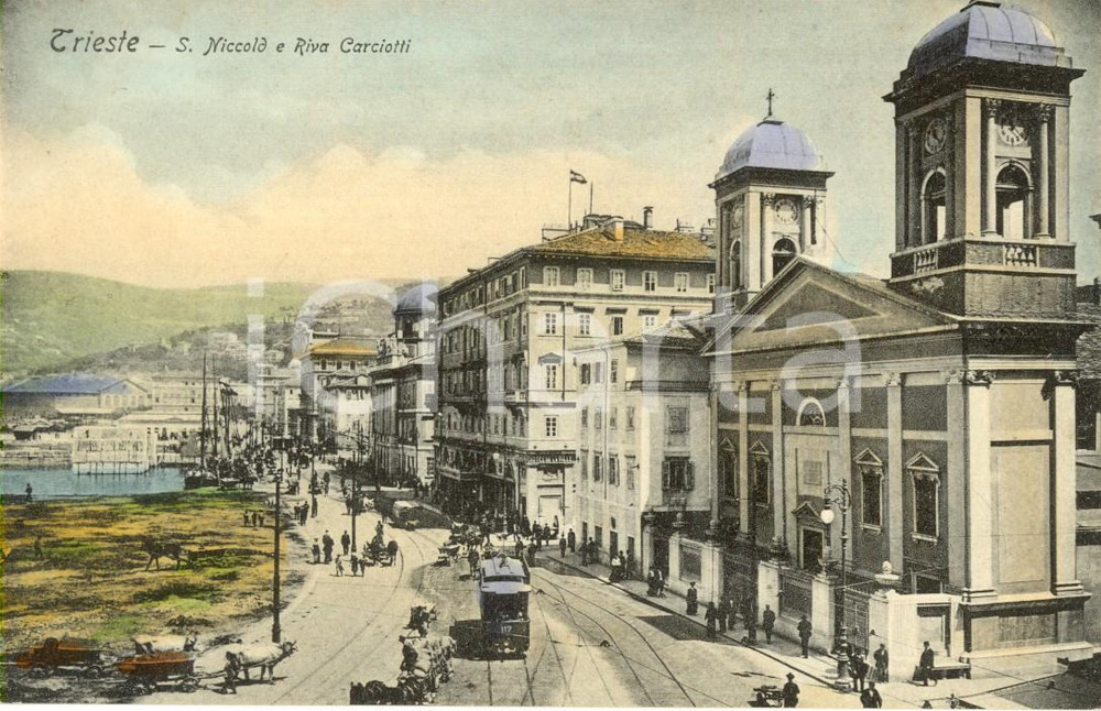 Cartolina originale da collezione 1910 ca TRIESTE Chiesa di SAN NICCOLO  in Riva CARCIOTTI Cartolina ANIMATA FP NV 1