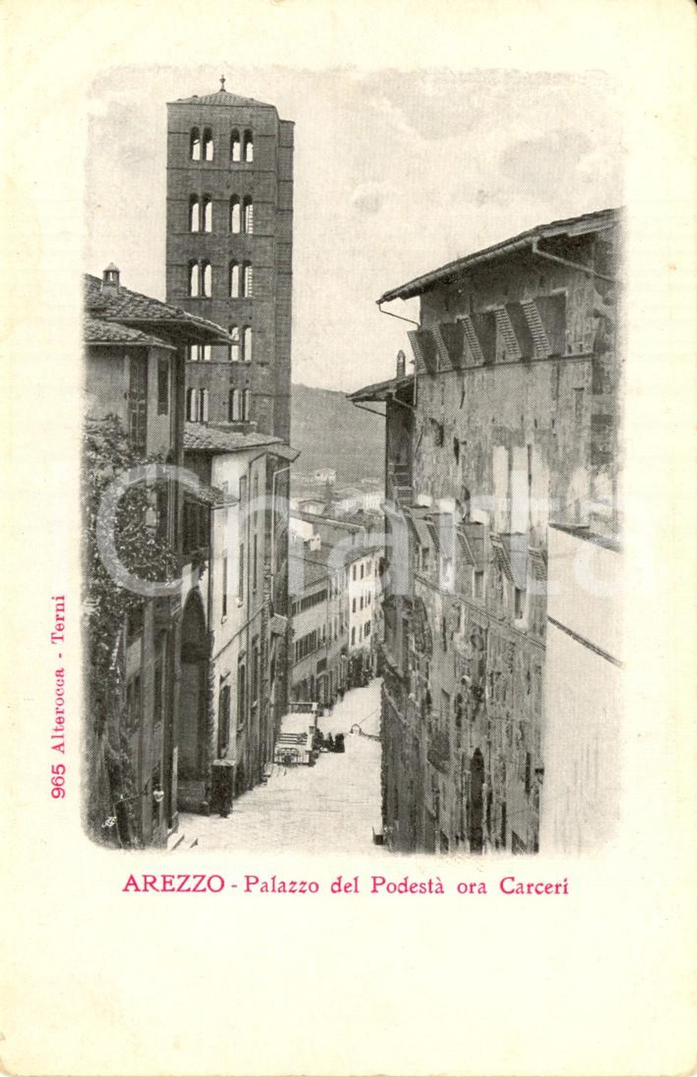 Cartolina originale da collezione 1910 ca AREZZO Palazzo del PODESTA  con torre di SANTA MARIA DELLA PIEVE FP NV 1