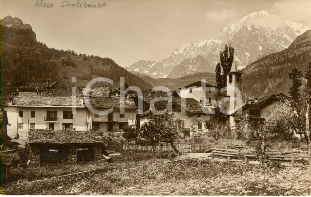 Cartolina originale da collezione 1950 ca COURMAYEUR AO Il villaggio di DERRAND con il Monte BIANCO FP NV 1