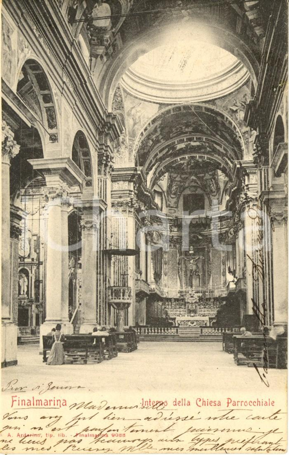 Cartolina originale da collezione 1903 FINALE LIGURE SV Interno chiesa SAN GIOVANNI BATTISTA a FINALE MARINA FP 1